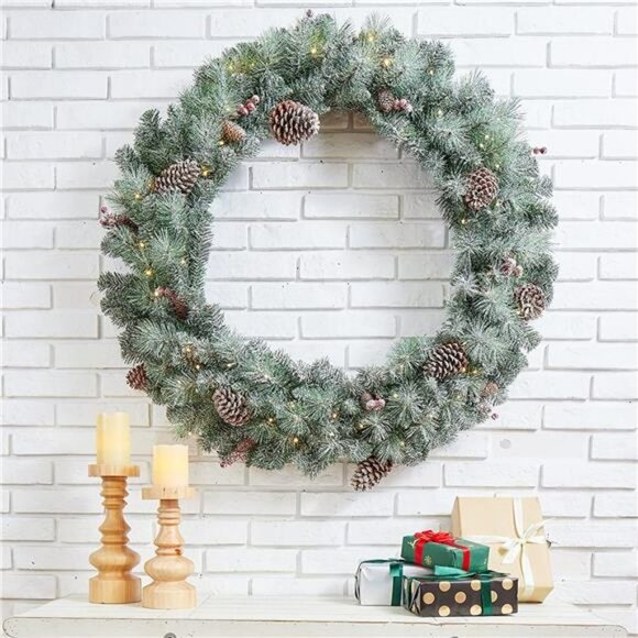 42" D Oversized Pre-Lit Christmas Wreath with 70 Warm White Lights - Picture 1 of 7